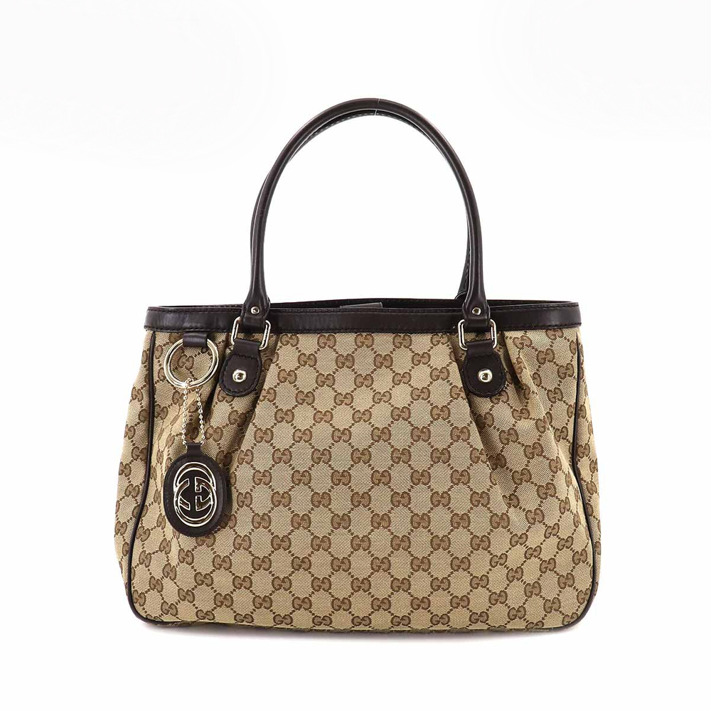 Gucci GG Canvas Sukiy Tote Bag Leather Beige Brown